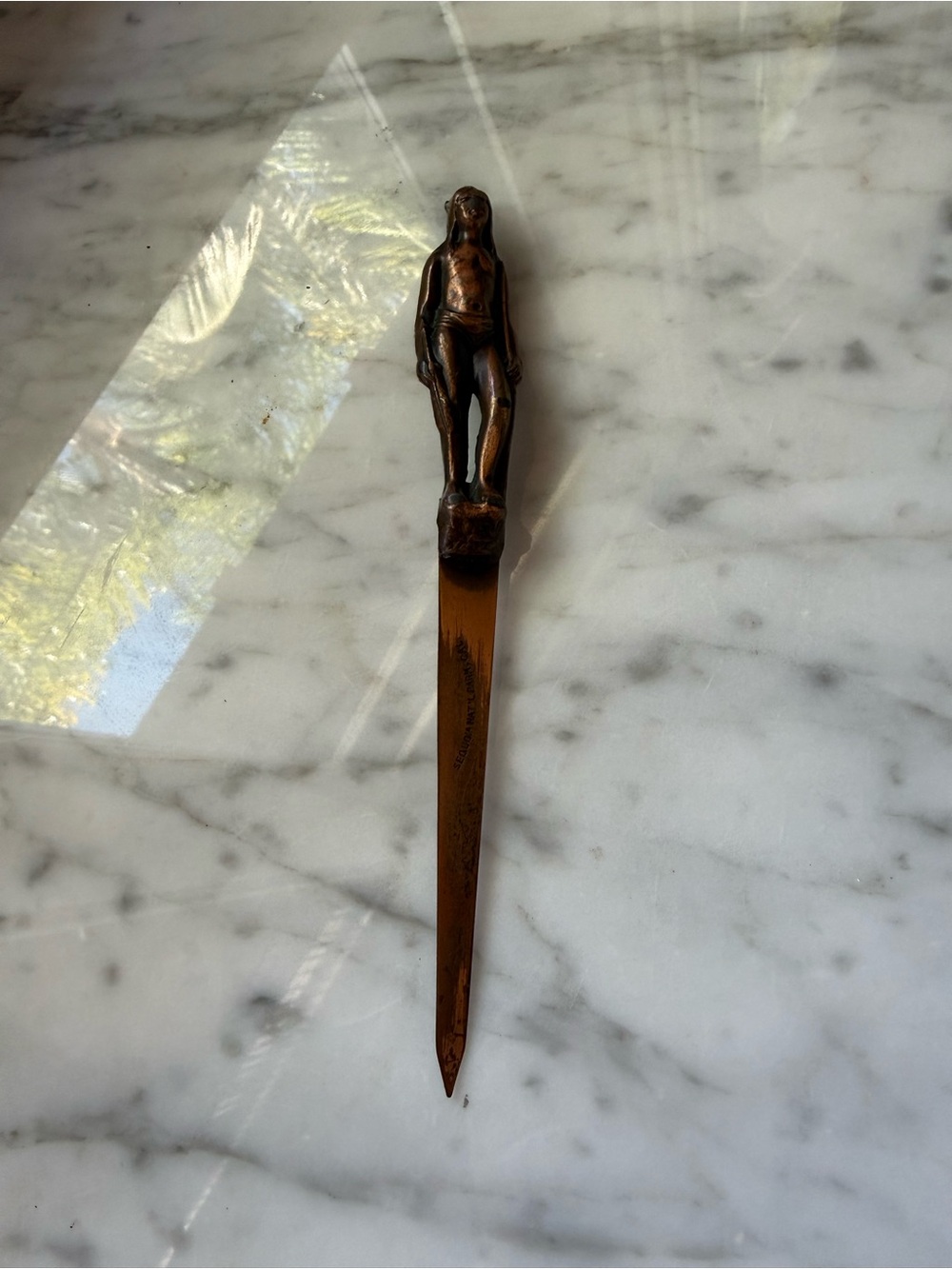 Vintage Sequoia Nat’l Park Cal Bronze Native American Figural Letter Opener 96g